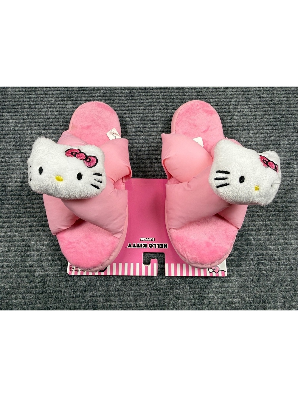 Hello Kitty Plush Slide Slippers Pink Women’s M/L 7-8 Sanrio Cozy House Shoes